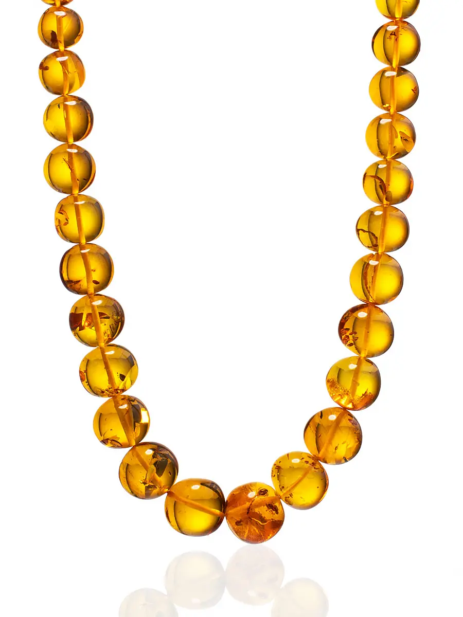 картинка Нарядные сияющие бусы из натурального янтаря «Золотистый мятый шар» в онлайн магазине