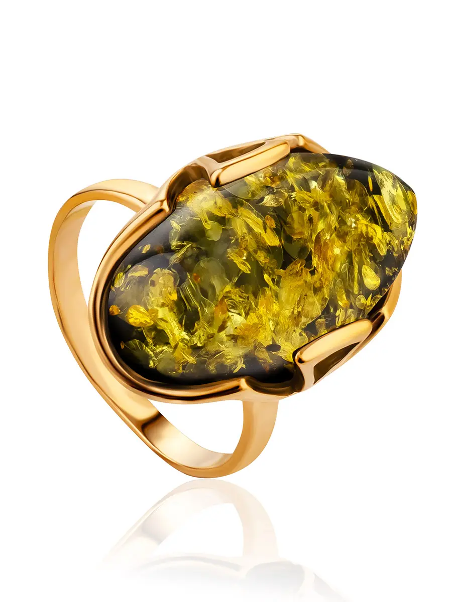 картинка Овальное кольцо с натуральным янтарём зелёного цвета «Рандеву» в онлайн магазине