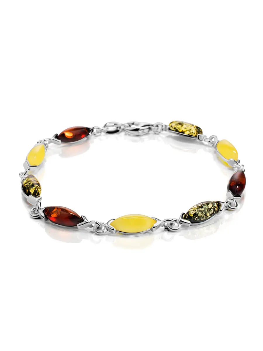 картинка Лёгкий яркий браслет из серебра и натурального янтаря разных оттенков «Маркиз» в онлайн магазине