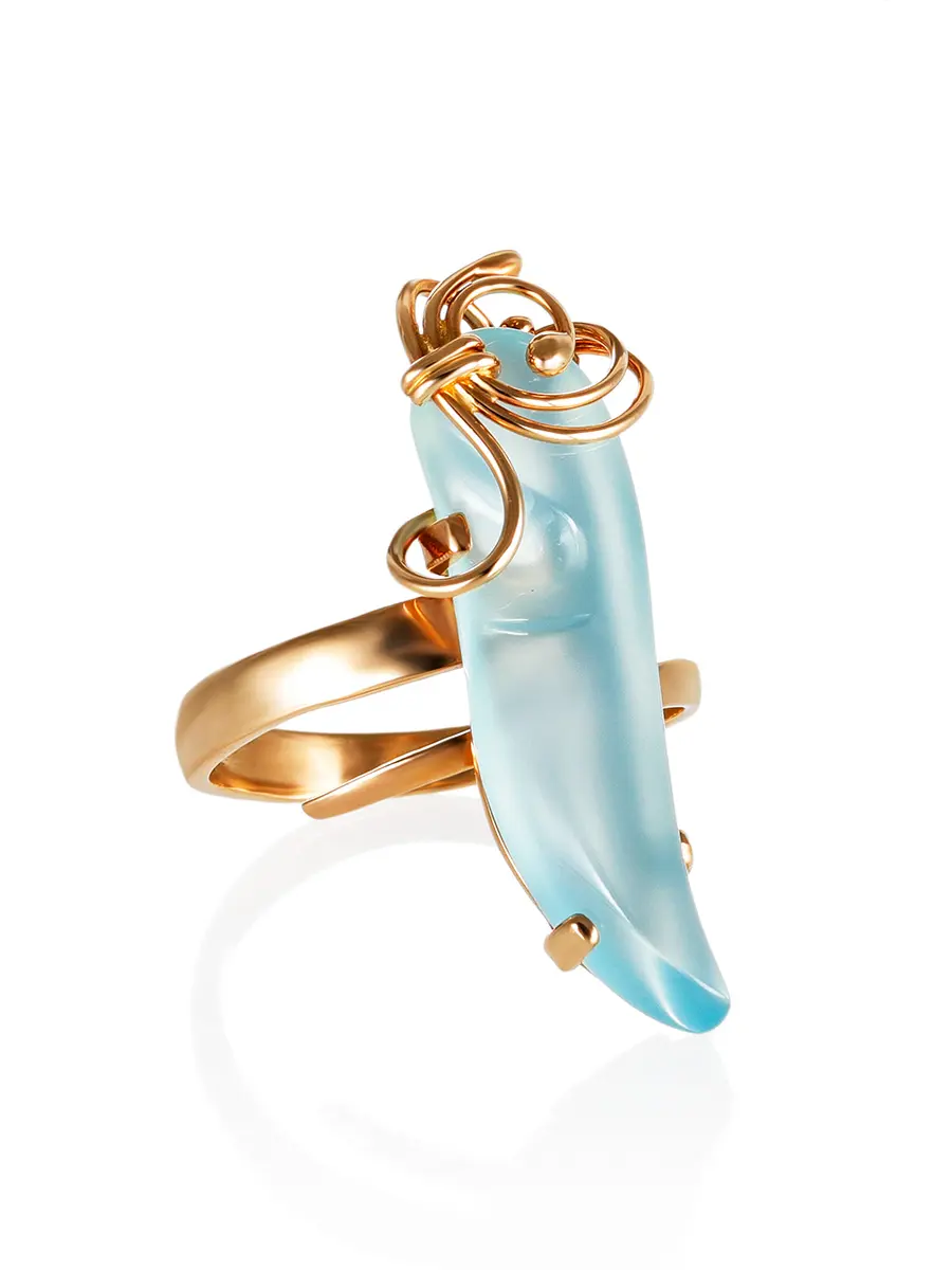 картинка Нежное удлинённое кольцо с халцедоном в золотой оправе «Серенада» в онлайн магазине