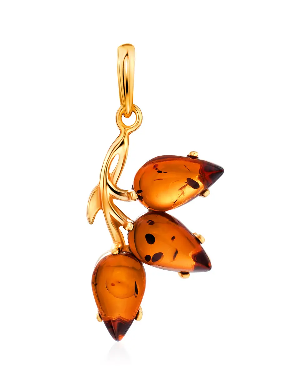 картинка Нежный позолоченный кулон с натуральным коньячным янтарём «Сакура» в онлайн магазине