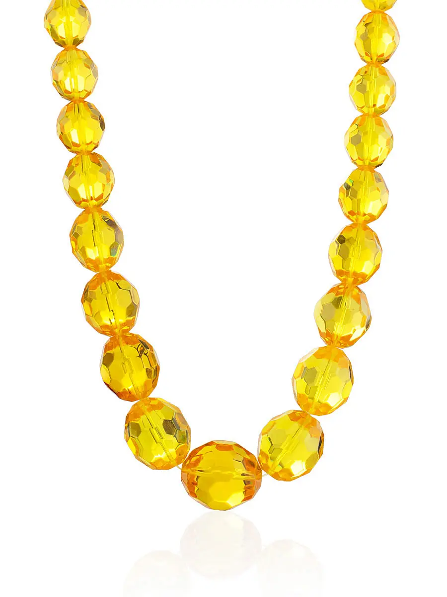 картинка Эффектные бусы из натурального цельного янтаря «Оливка алмазная лимонная» в онлайн магазине