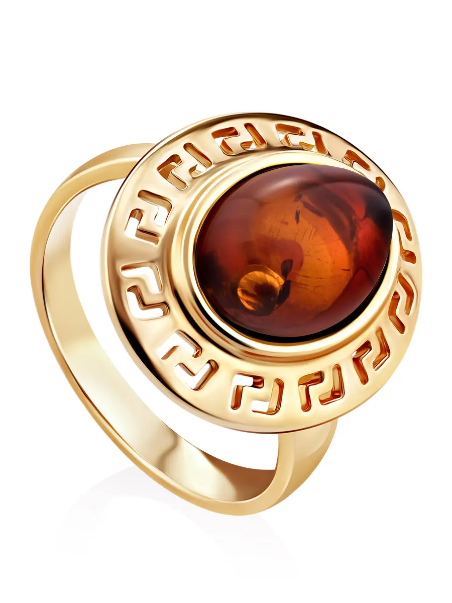 картинка Стильное кольцо «Эллада» с коньячным янтарём в онлайн магазине