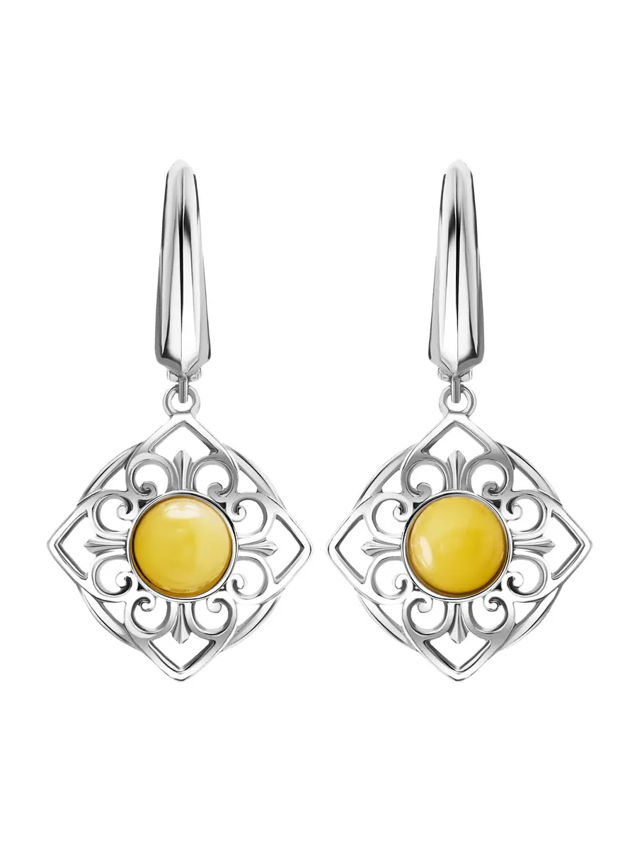 картинка Красивые серебряные серьги «Кордова» с натуральным медовым янтарём в онлайн магазине