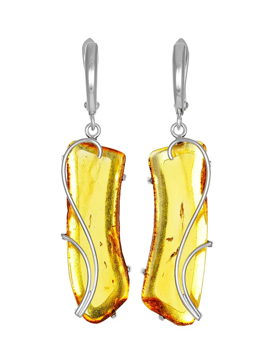 картинка Изысканные серьги «Риальто» из серебра с натуральным переливающимся янтарём в онлайн магазине