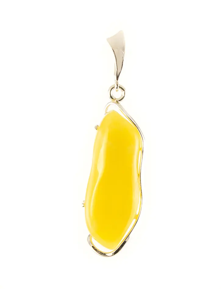 картинка Удлинённая серебряная подвеска «Лагуна» из балтийского янтаря медового цвета в онлайн магазине