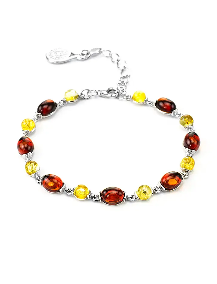 картинка Яркий браслет из натурального янтаря в серебре «Кадриль» в онлайн магазине
