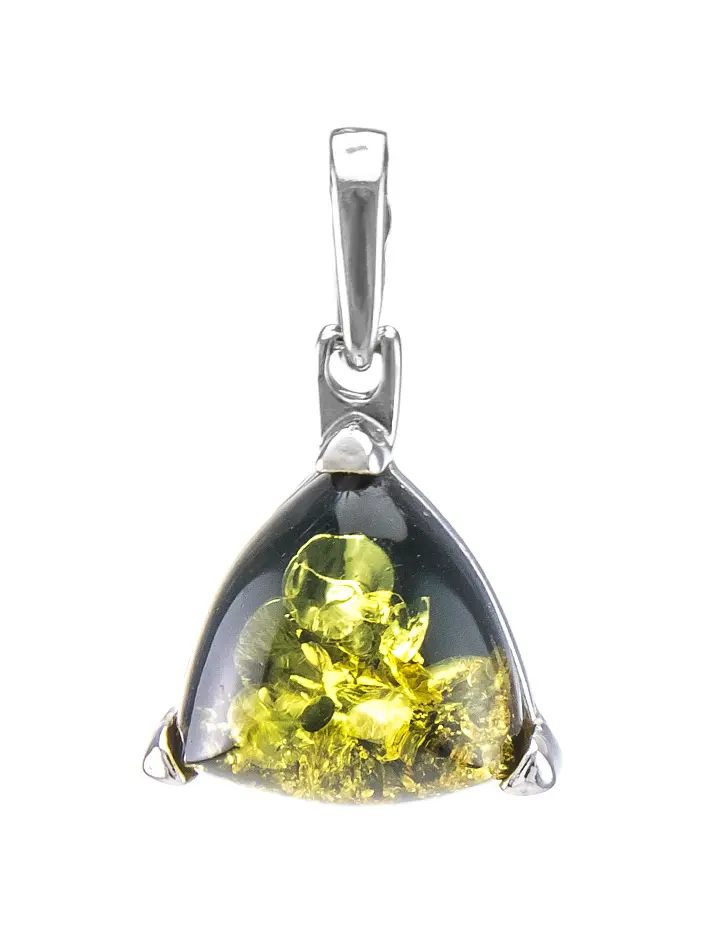картинка Подвеска из серебра и натурального зелёного янтаря  «Треугольник» в онлайн магазине