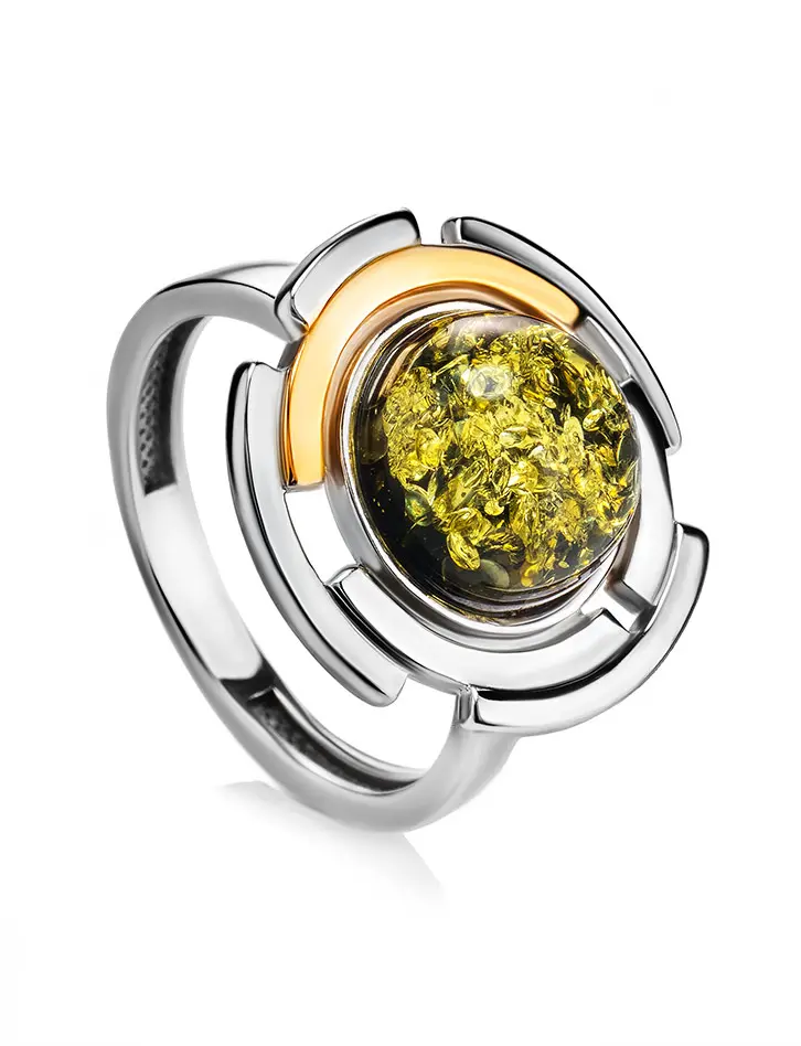 картинка Эффектное кольцо в необычном дизайне «Люмьер» из зелёного янтаря в онлайн магазине