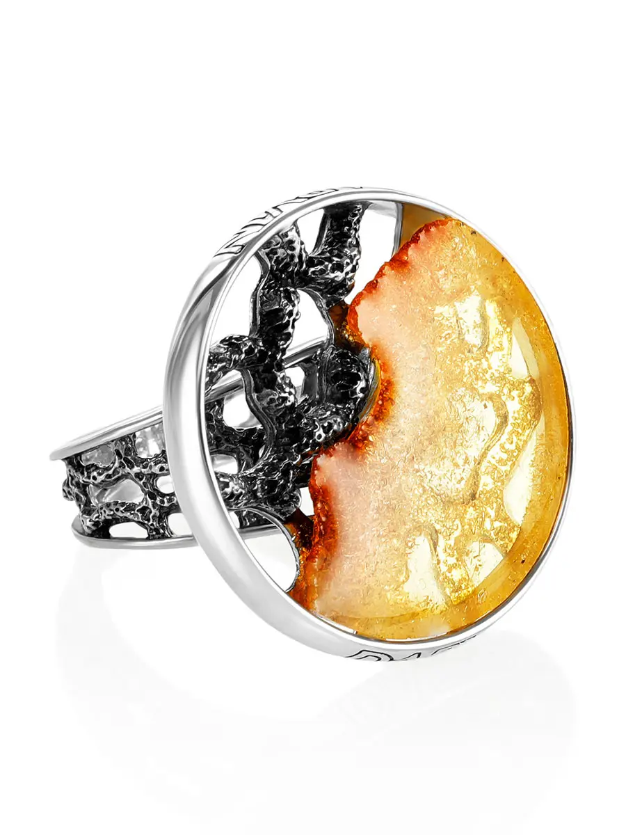 картинка Круглое кольцо «Модерн» из натурального балтийского янтаря в онлайн магазине