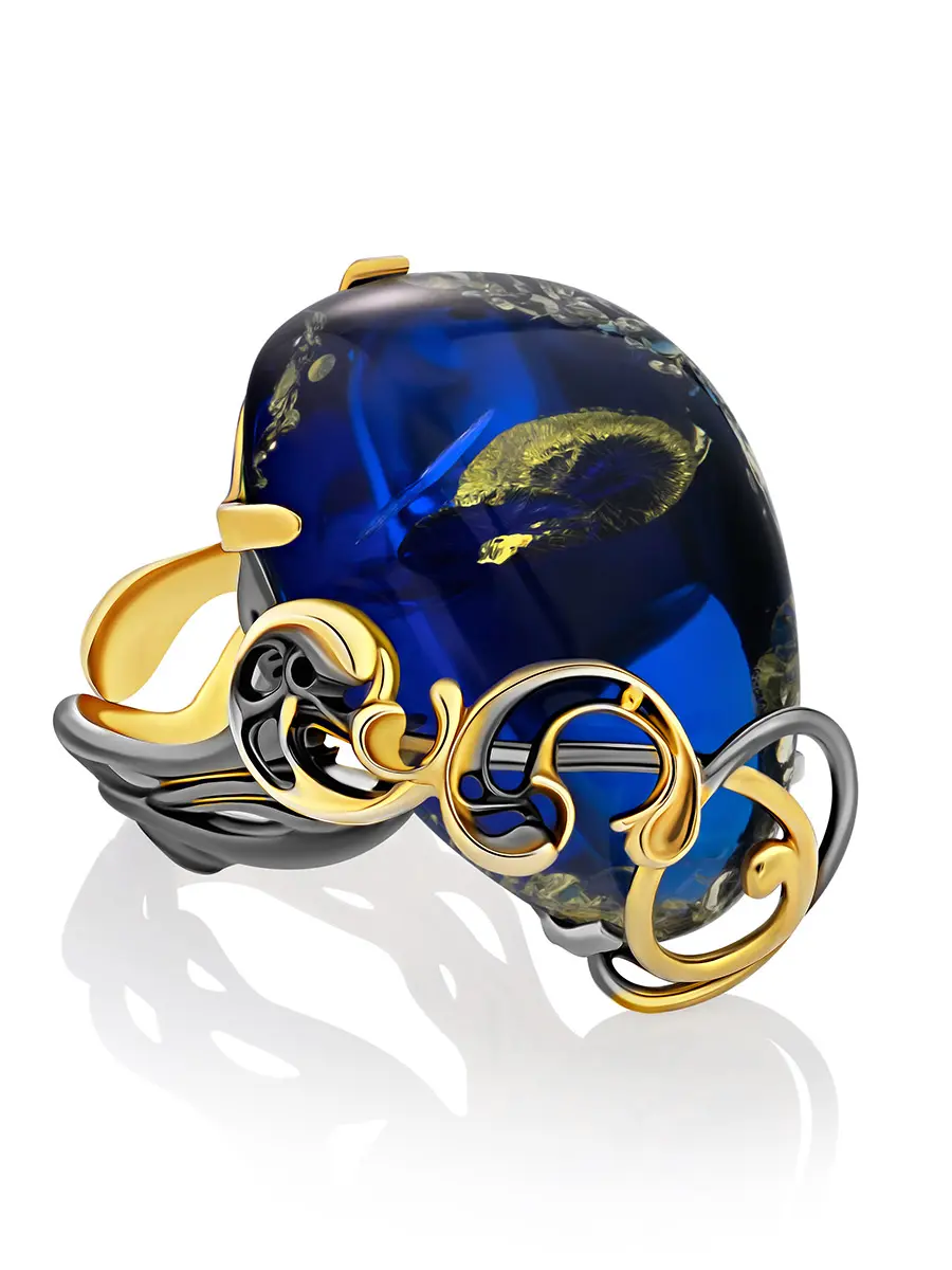 картинка Роскошное кольцо с искрящимся голубым янтарём «Версаль» в онлайн магазине