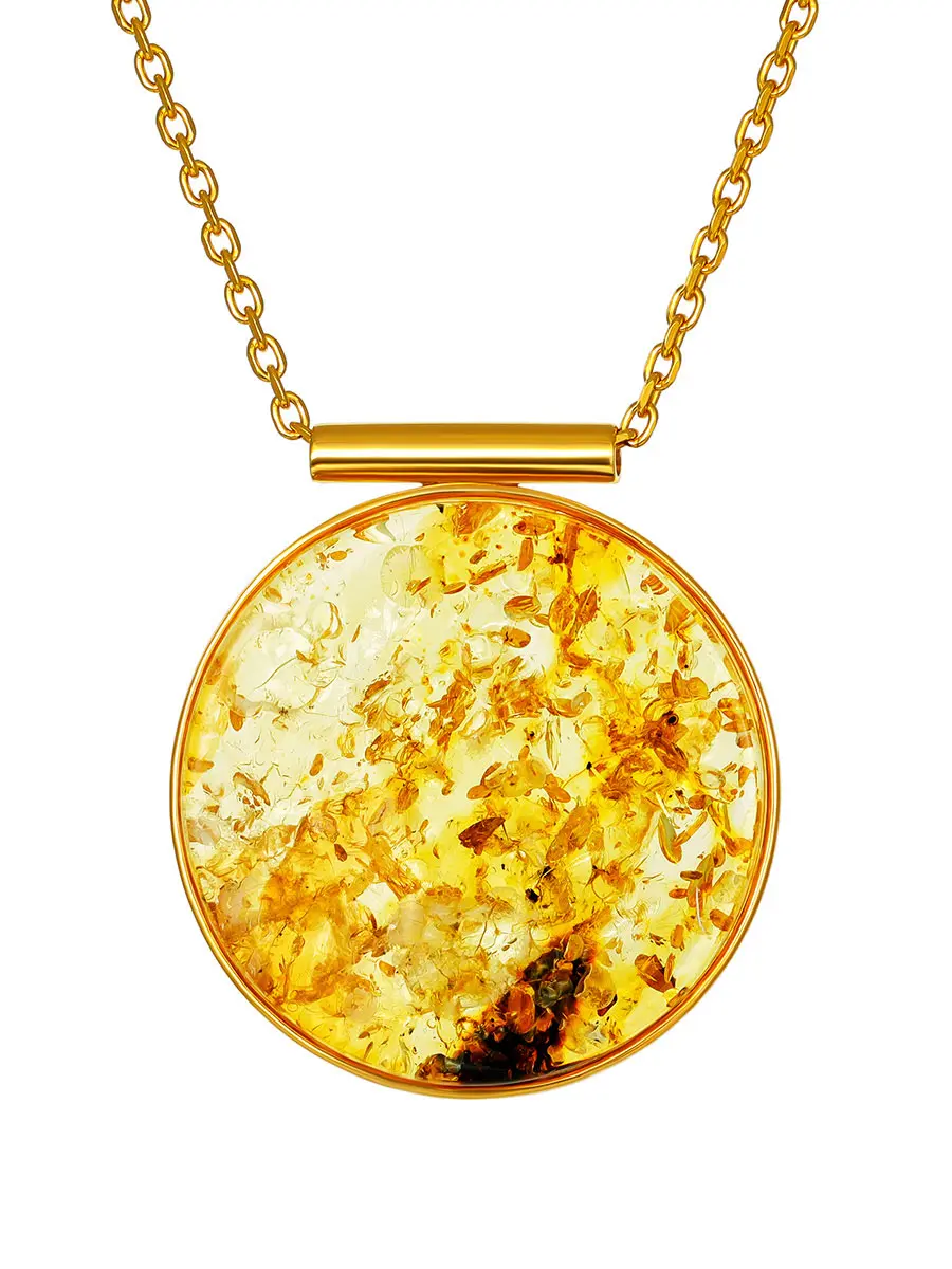картинка Стильное колье-цепочка с крупным медальоном из янтаря «Сирокко» в онлайн магазине