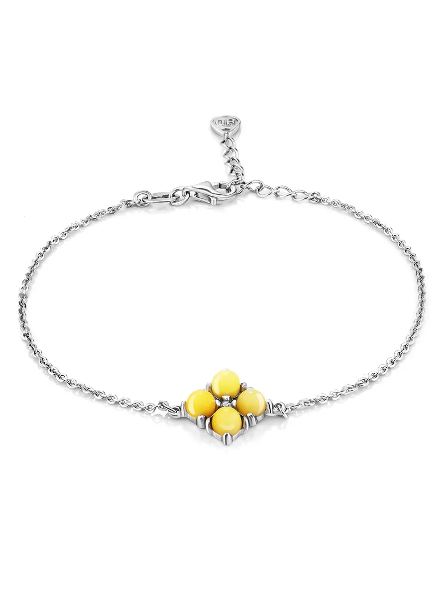 картинка Нежный тонкий браслет «Суприм» из серебра и медового янтаря в онлайн магазине