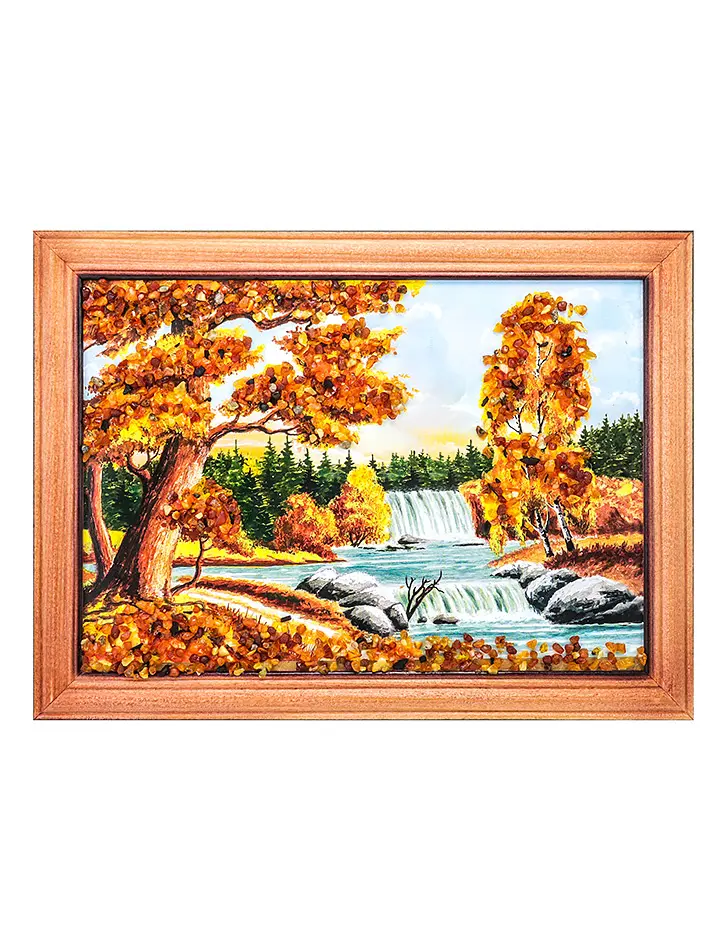 картинка Яркий пейзаж, украшенный небольшими кусочками янтаря «Водопады» 17 (В) х 24 (Ш) в онлайн магазине