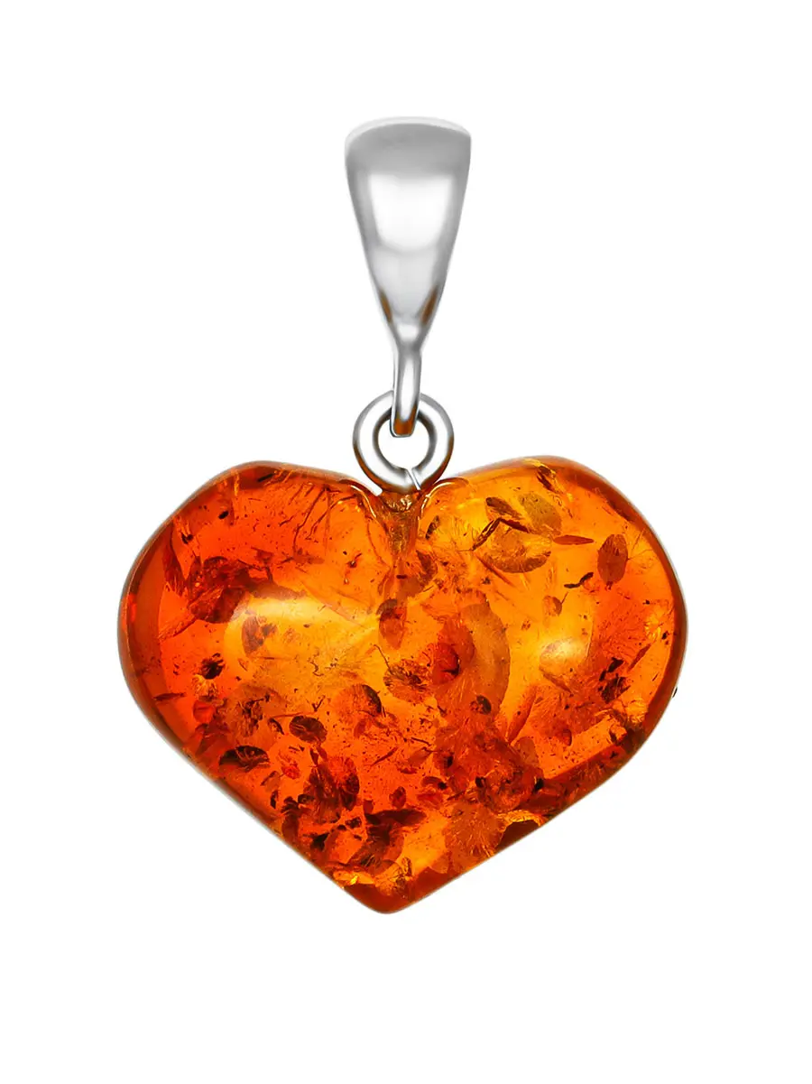 картинка Кулон «Сердце» из натурального прозрачного янтаря чайного цвета с искрящейся текстурой в онлайн магазине