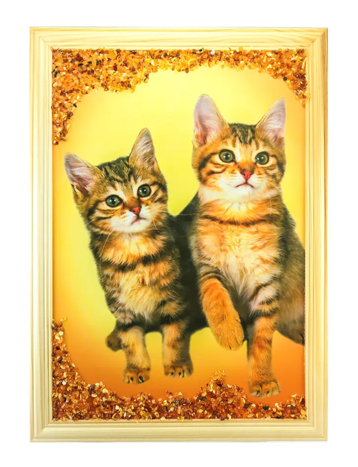 картинка Вертикальная картина «Котята», украшенная янтарём  в онлайн магазине