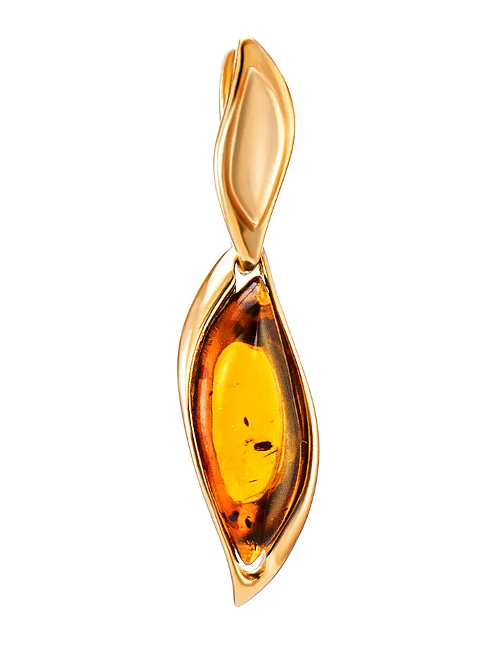 картинка Изящная золотая подвеска с натуральным балтийским янтарём коньячного цвета «Капелла» в онлайн магазине