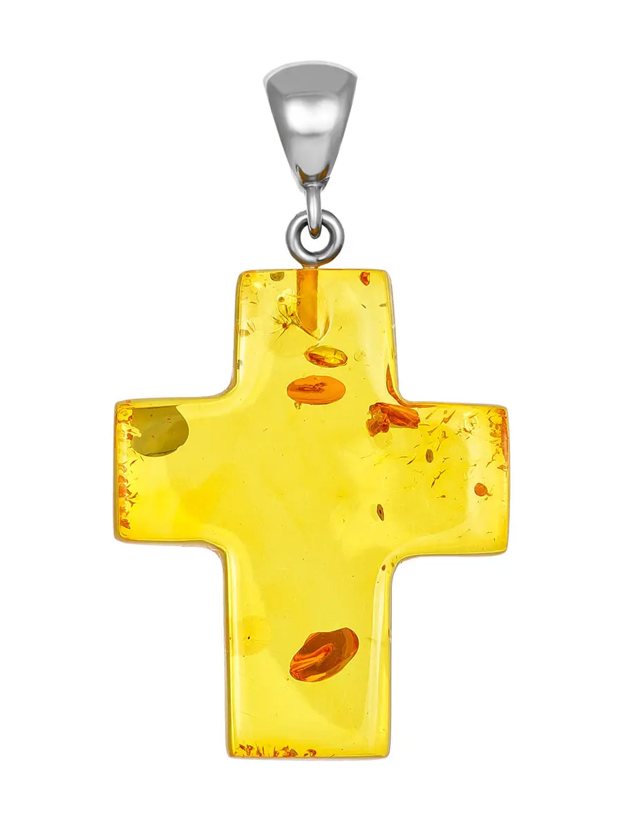 картинка Крестик из цельного балтийского янтаря лимонного цвета в онлайн магазине