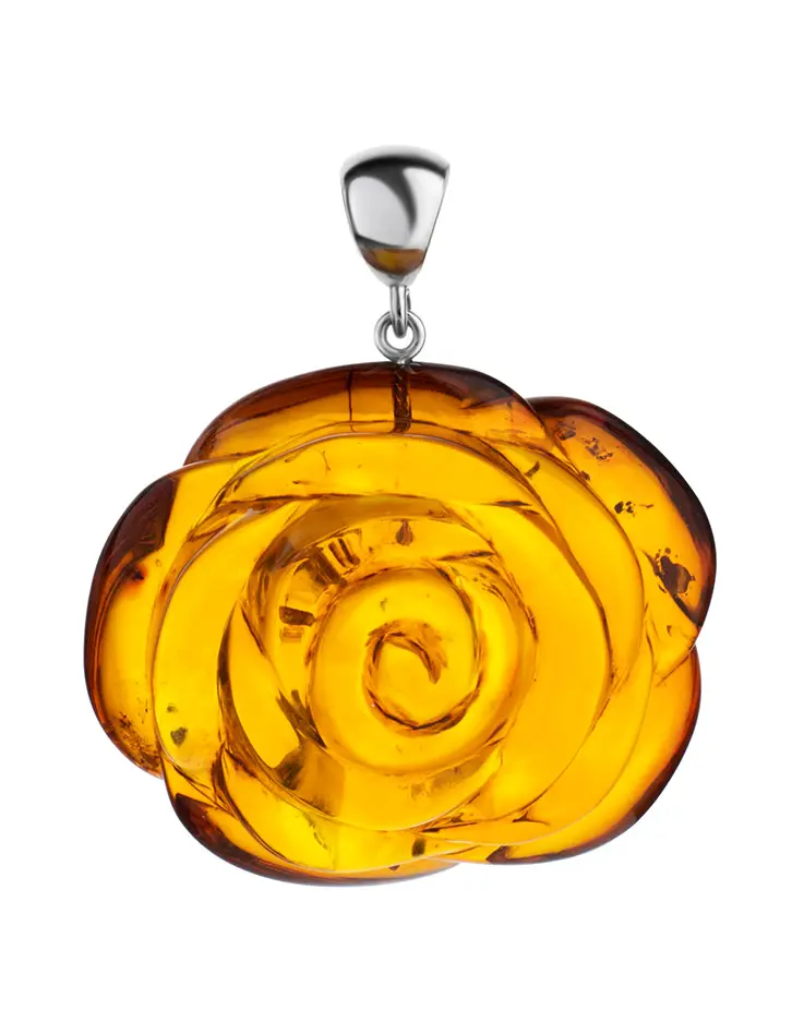 картинка Крупный кулон из натурального цельного янтаря «Роза» в онлайн магазине