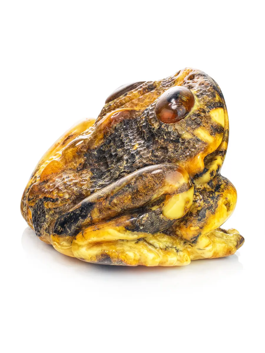 картинка Резная статуэтка из натурального янтаря с пёстрой текстурой «Жаба» в онлайн магазине