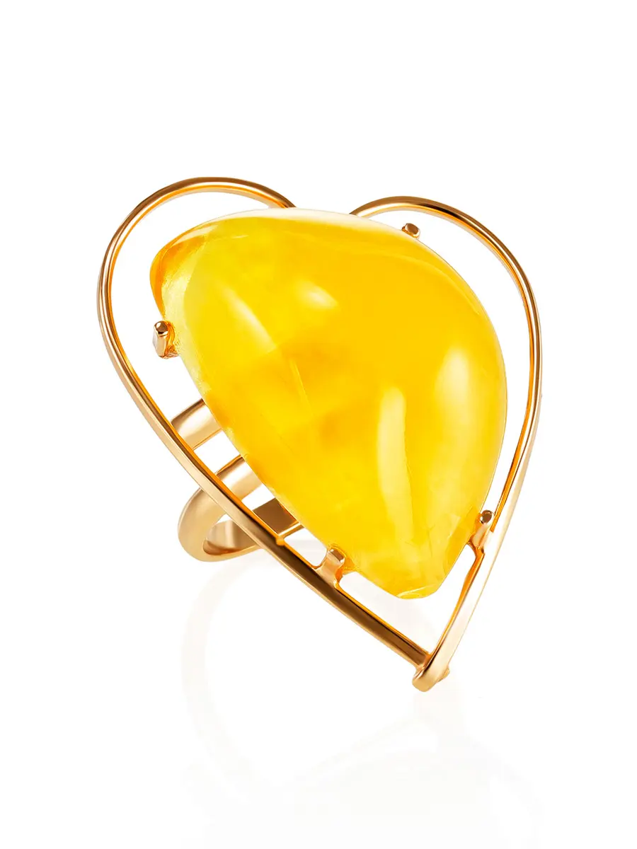 картинка Кольцо «Венеция» в виде сердца из позолоченного серебра и янтаря в онлайн магазине