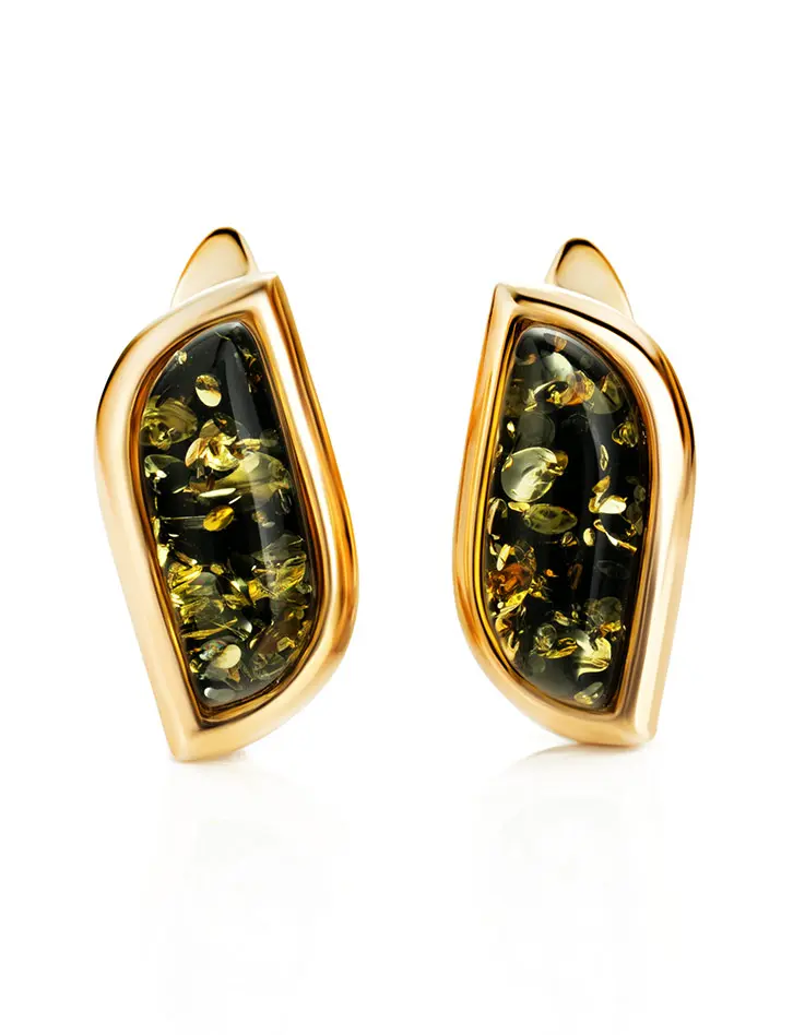 картинка Изящные серьги «Тильда» из золота с янтарём зелёного цвета в онлайн магазине