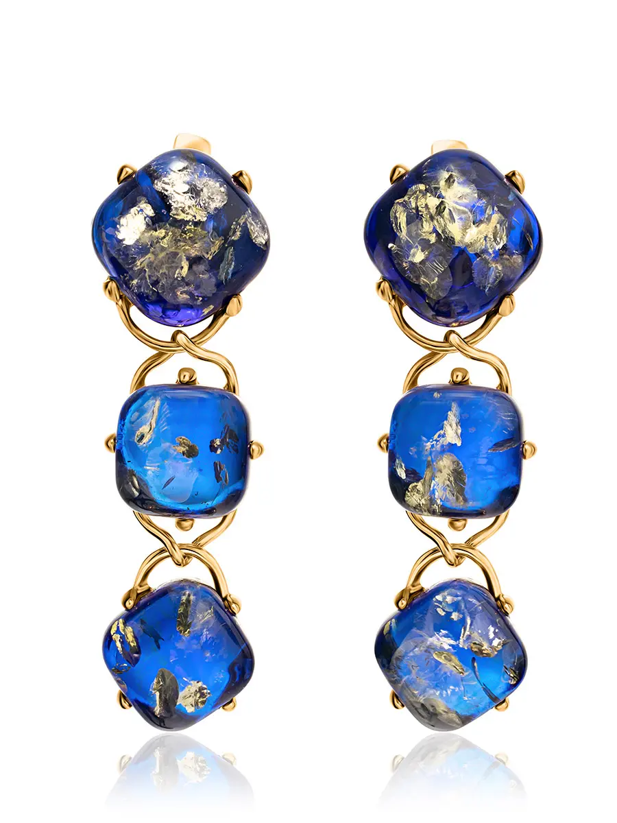 картинка Роскошные серьги с синим янтарём «Византия» в онлайн магазине