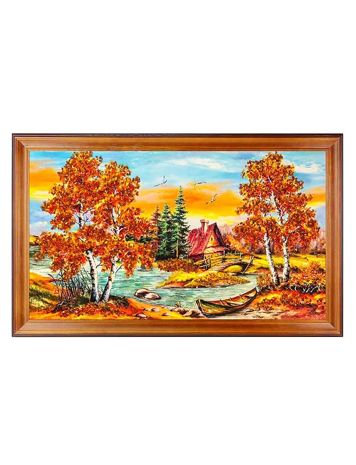 картинка Горизонтальная декоративная картина, украшенная россыпью балтийского янтаря «Мелодия осени» в онлайн магазине