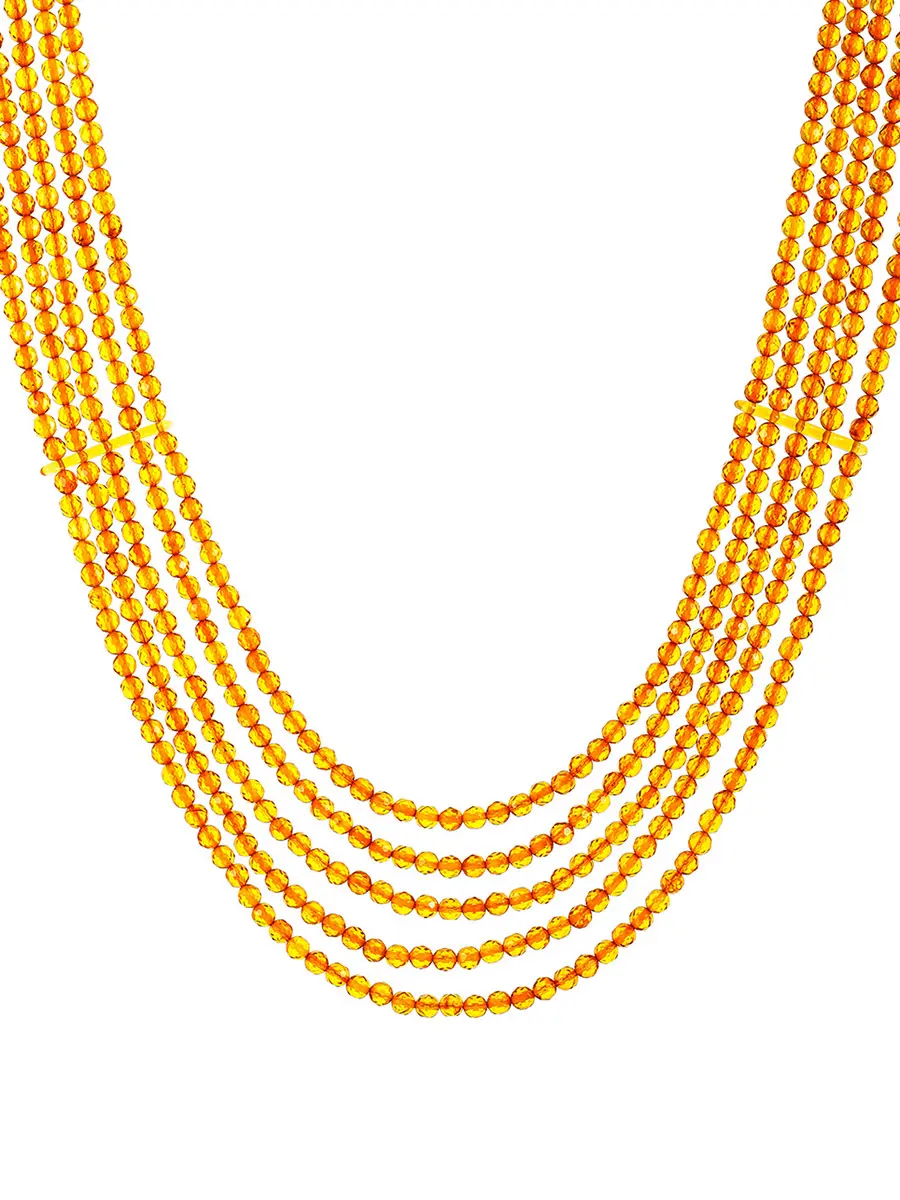 картинка Роскошное пятирядное колье из гранёного золотистого янтаря «Карамель» в онлайн магазине