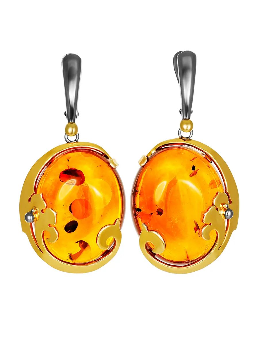 картинка Роскошные серьги из цельного янтаря в позолоченном серебре «Версаль» в онлайн магазине