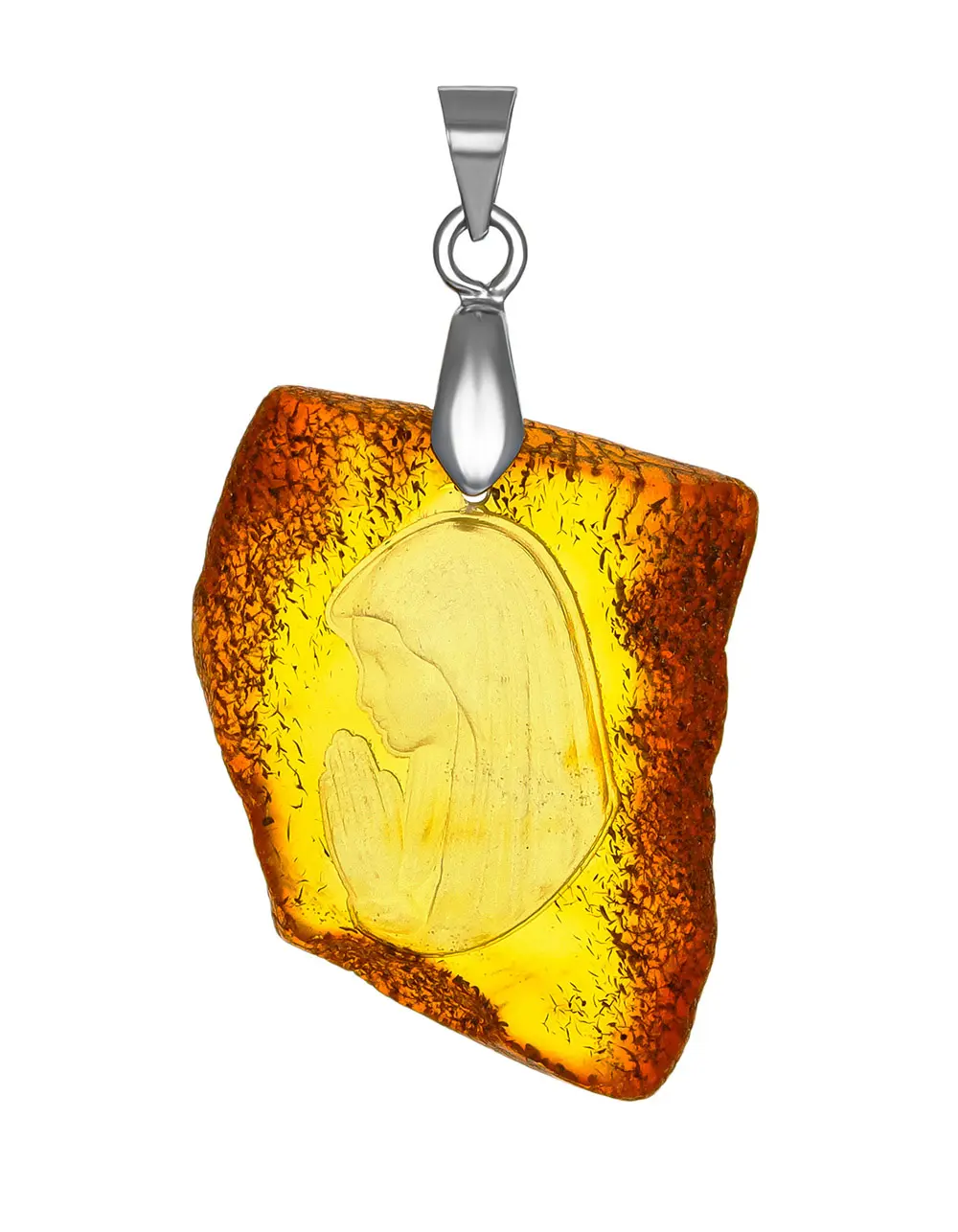 картинка Подвеска из натурального балтийского янтаря золотистого цвета с инталией «Мадонна» в онлайн магазине