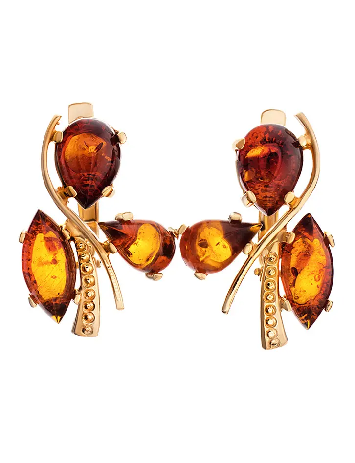картинка Эффектные серьги, украшенные янтарём «Магнолия» в онлайн магазине