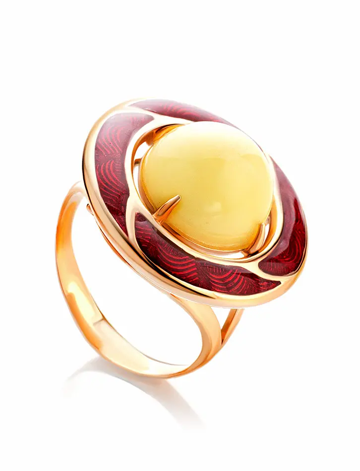 картинка Красивое кольцо с красной эмалью и натуральным янтарём «Ампир» в онлайн магазине