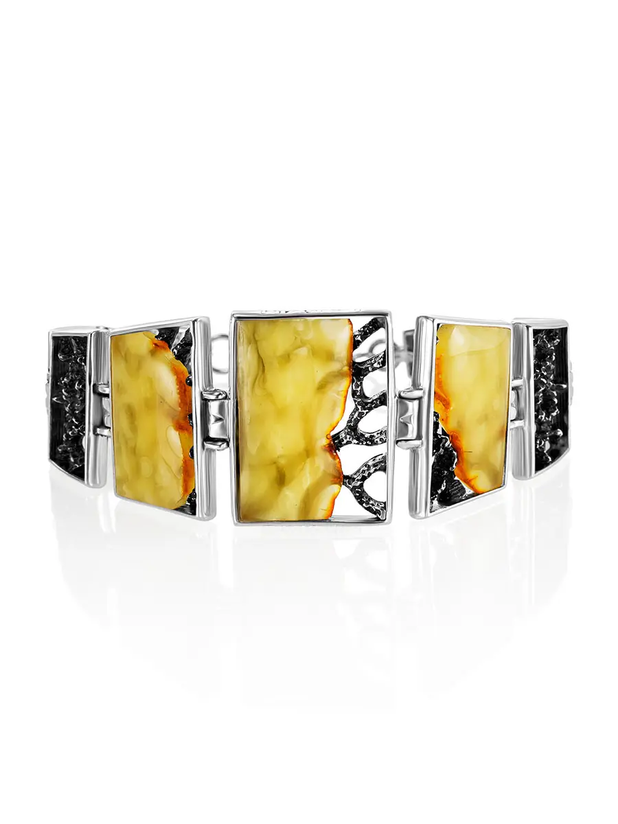 картинка Оригинальный ажурный браслет c натуральным балтийским янтарём «Модерн» в онлайн магазине
