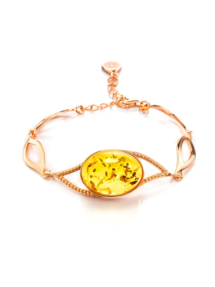 картинка Яркий браслет «Прима» из позолоченного серебра с лимонным янтарем в онлайн магазине