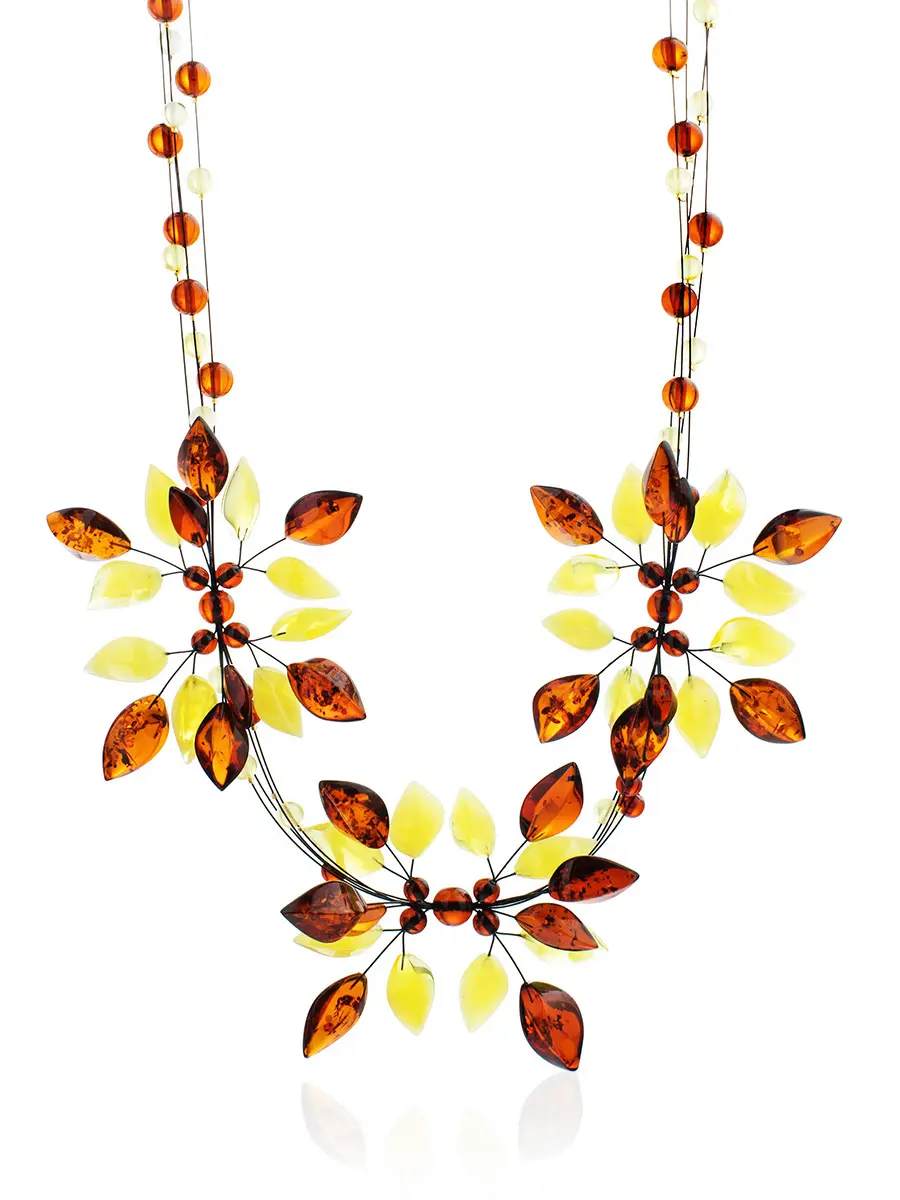 картинка Яркое колье «Первоцвет» из вишнёвого и медового янтаря в онлайн магазине
