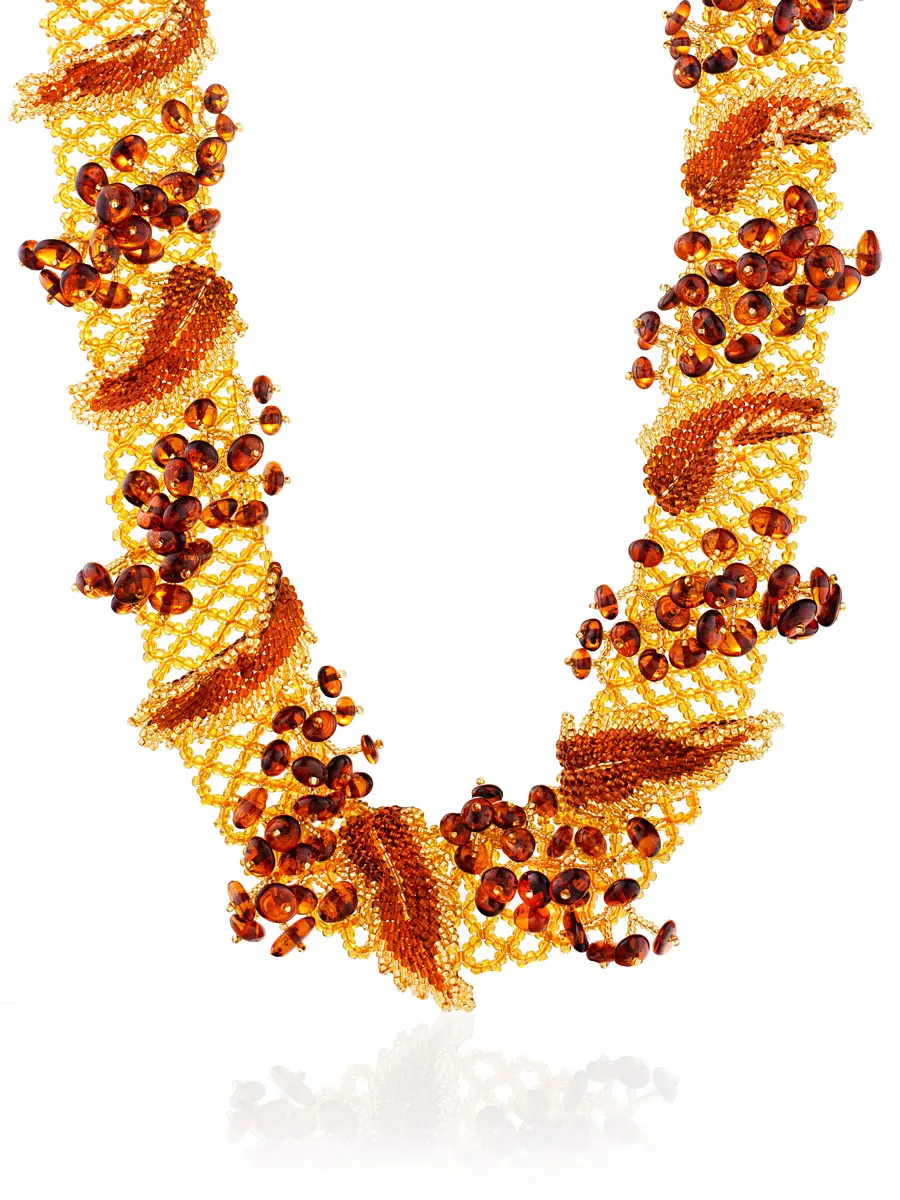 картинка Роскошное объёмное ожерелье из янтаря «Лукоморье» в онлайн магазине