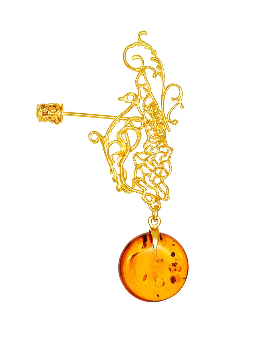картинка Брошь-пин с натуральным коньячным янтарём «Версаль» в онлайн магазине