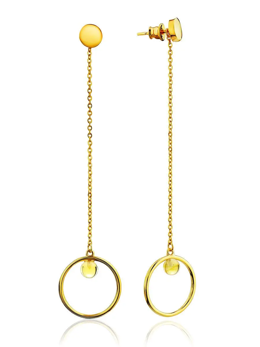 картинка Серьги-трансформеры с цепочкой, украшенной янтарём Palazzo от ifamore™ в онлайн магазине