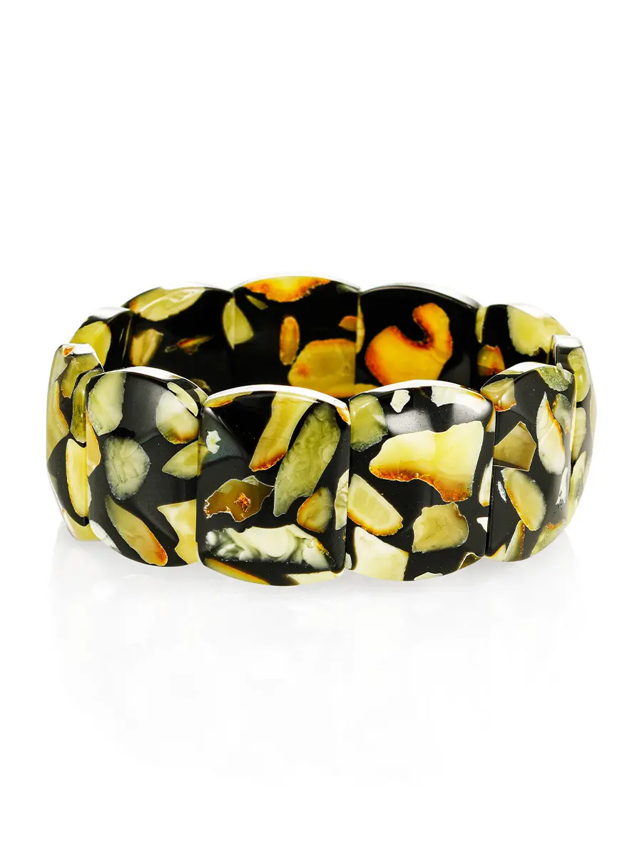 картинка Стильный и оригинальный браслет с натуральным янтарём «Далматин чёрный» в онлайн магазине