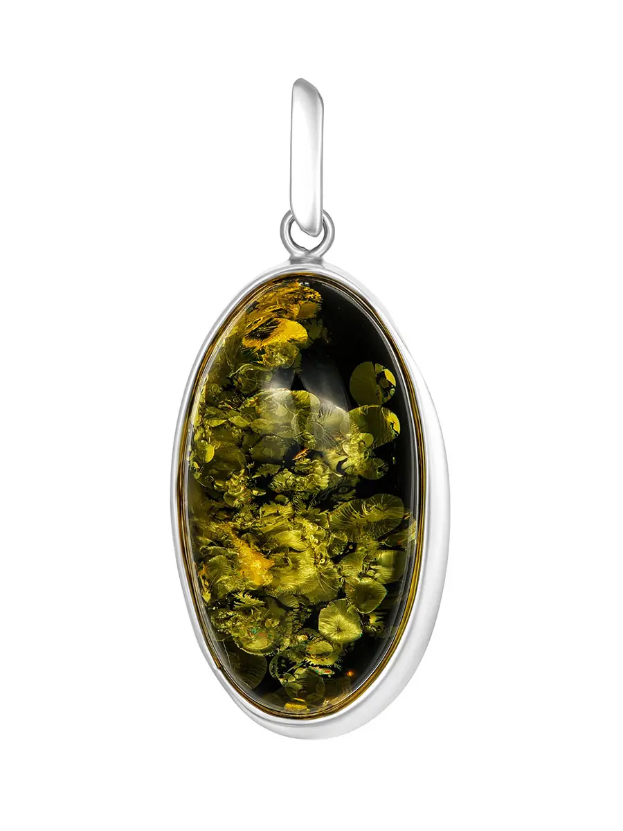 картинка Крупная подвеска из цельного натурального янтаря зеленого цвета со сверкающей текстурой «Глянец» в онлайн магазине