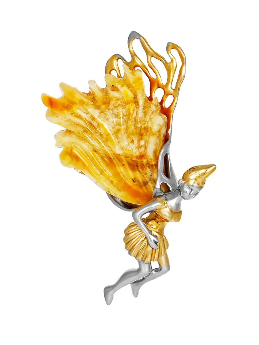 картинка Очаровательная брошь из натурального медового янтаря «Фейри» в онлайн магазине