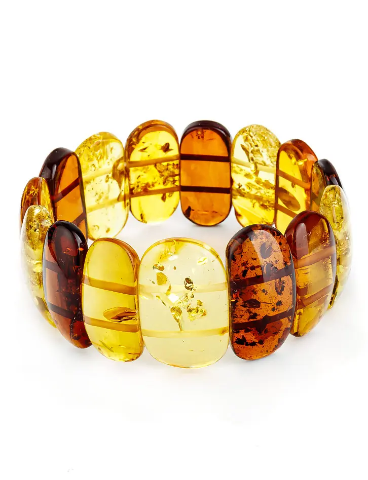 картинка Стильный яркий браслет из натурального балтийского янтаря трёх цветов в онлайн магазине
