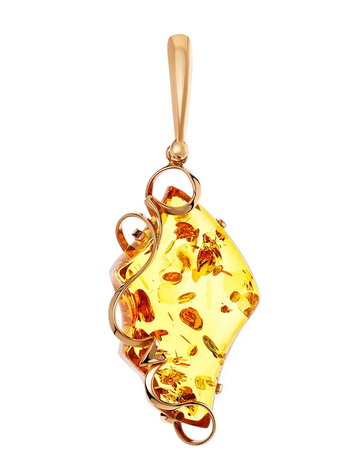 картинка Изящная золотая подвеска с натуральным золотистым янтарём «Риальто» в онлайн магазине