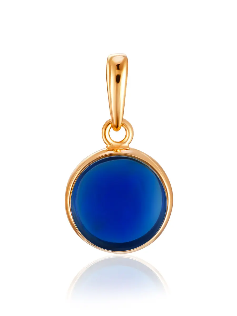 картинка Миниатюрный кулон с янтарём синего цвета «Фурор» в онлайн магазине
