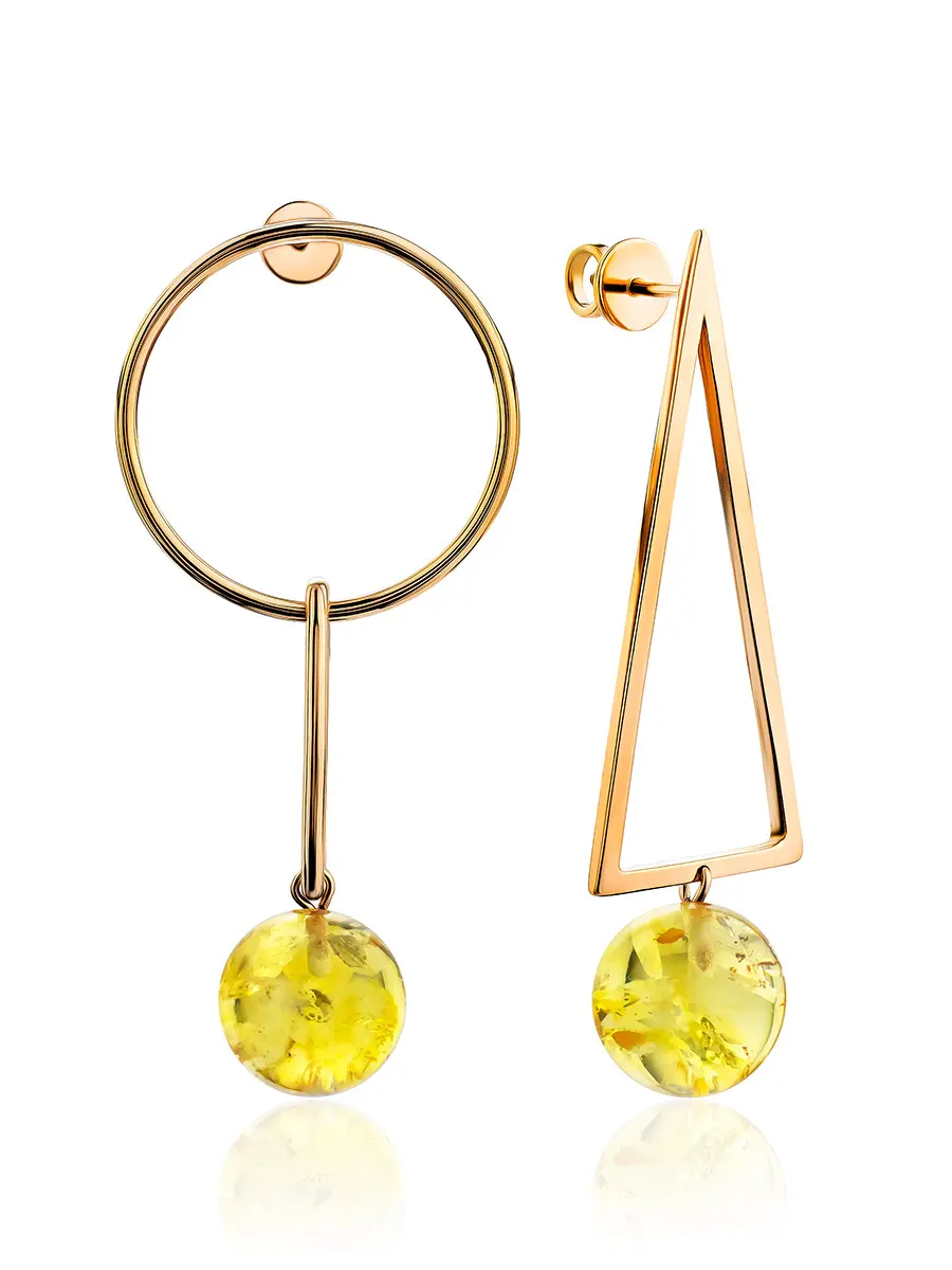 картинка Яркие необычные серьги из золочёного серебра и янтаря лимонного цвета «Лютеция» в онлайн магазине