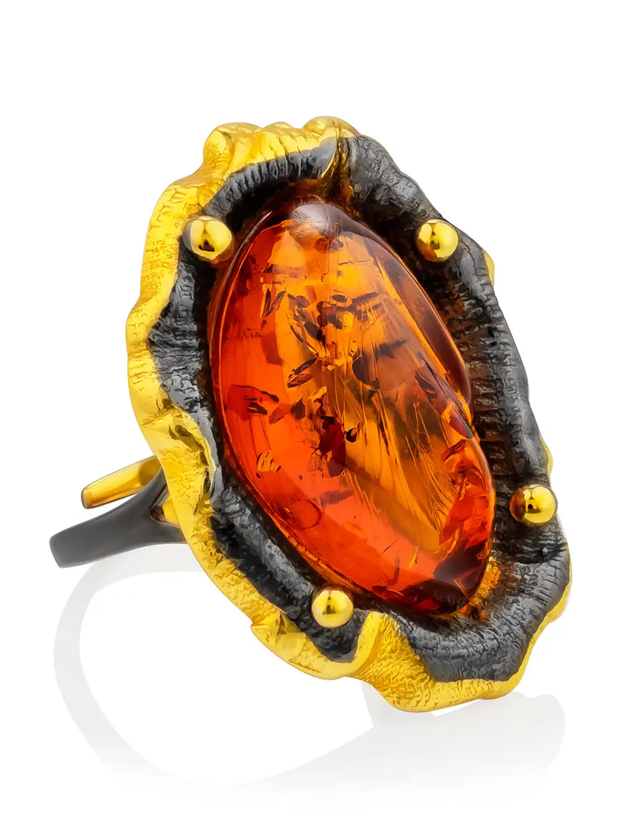 картинка Роскошное кольцо, украшенное натуральным коньячным янтарём «Версаль» в онлайн магазине