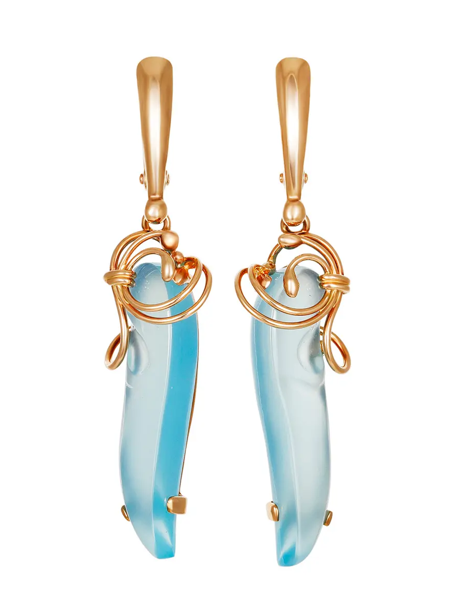 картинка Изысканные золотые серьги «Серенада» с нежно-голубым халцедоном в онлайн магазине