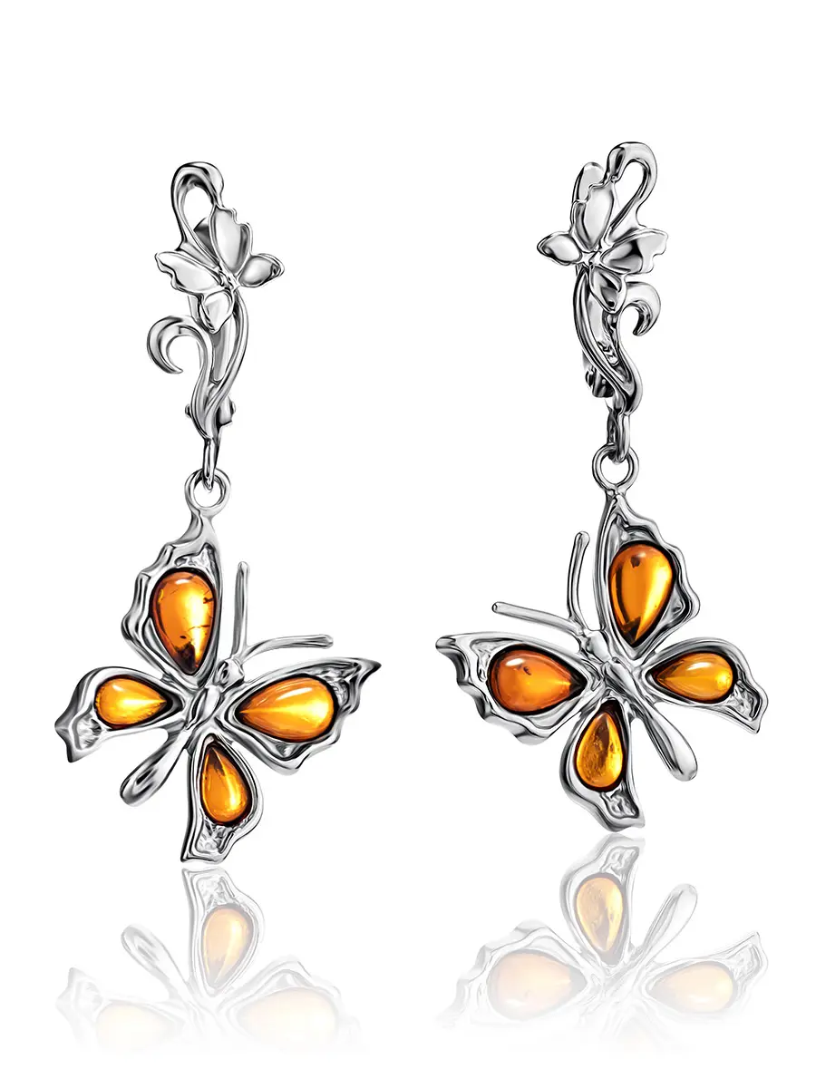 картинка Очаровательные серьги из серебра с натуральным янтарём «Апрель» в онлайн магазине
