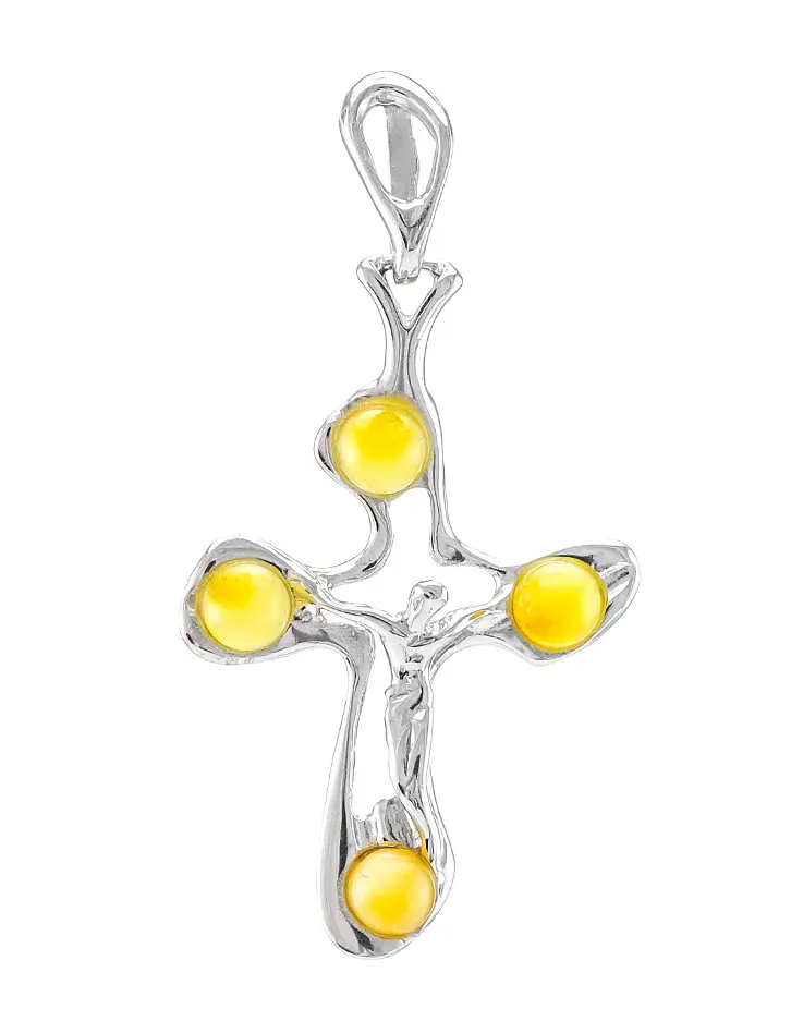 картинка Необычный крестик, украшенный медовым янтарём в онлайн магазине